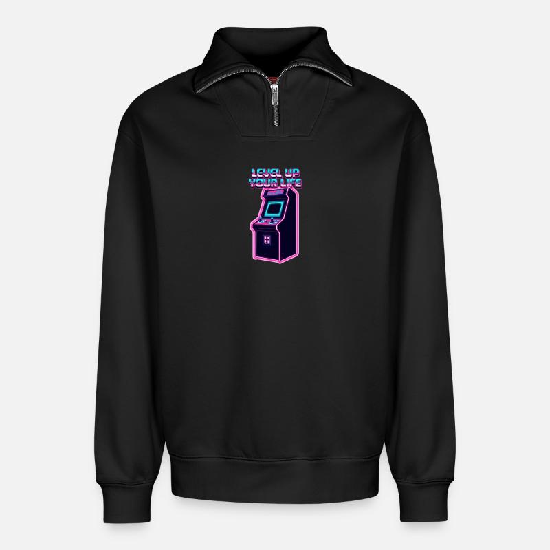 Level Up Your Life Neon Arcade - Relaxed Unisex Organic Half Zip Sweatshirt – von SPREAD - Schwarz