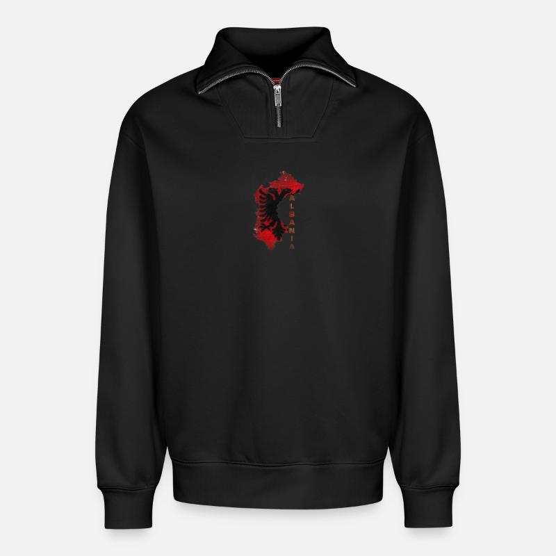Albania - Relaxed Unisex Organic Half Zip Sweatshirt – von SPREAD - Schwarz