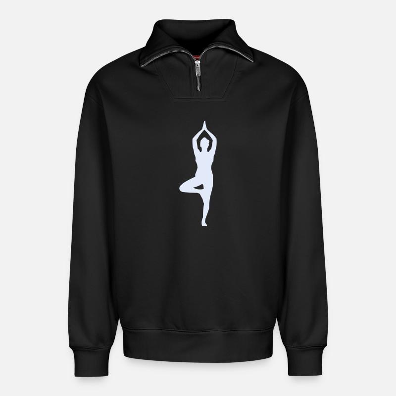 Yoga Pose Tree Pose Silhouette - Relaxed Unisex Organic Half Zip Sweatshirt – by SPREAD - black