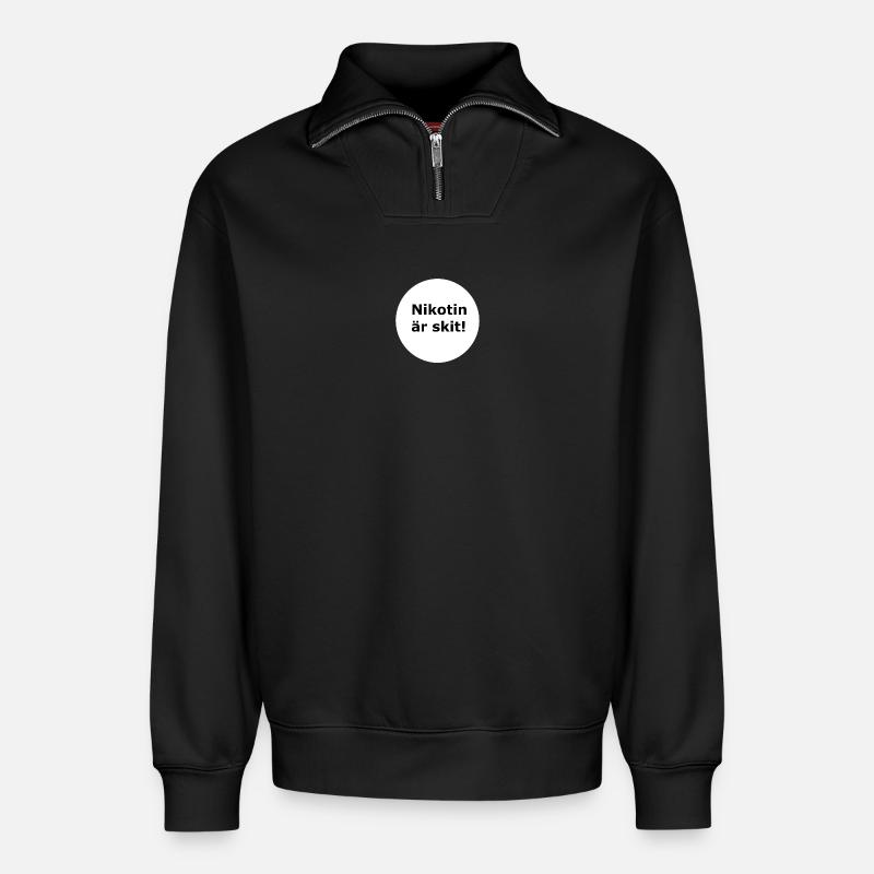 Nicotine is shit(White circle) - Relaxed Unisex Organic Half Zip Sweatshirt – by SPREAD - black