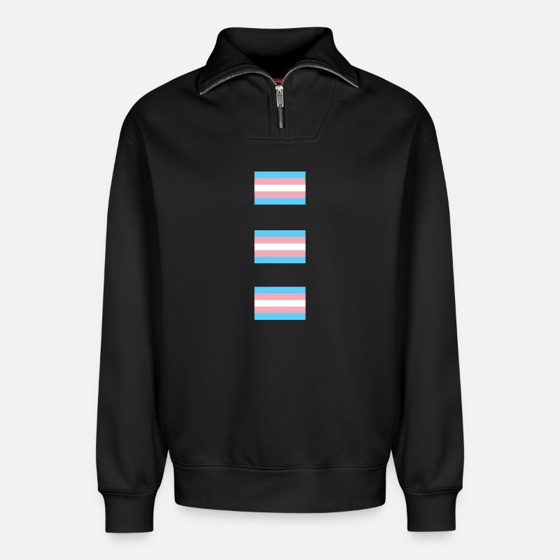 Trans Pride Flags - Relaxed Unisex Organic Half Zip Sweatshirt – by SPREAD - black