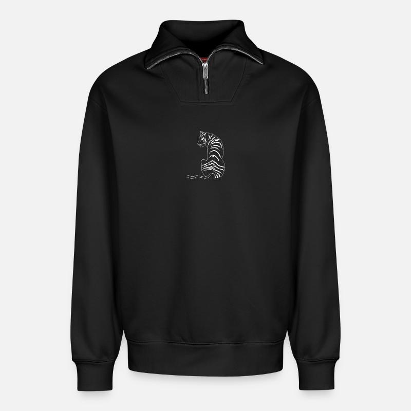 Tiger - Relaxed Unisex Organic Half Zip Sweatshirt – von SPREAD - Schwarz