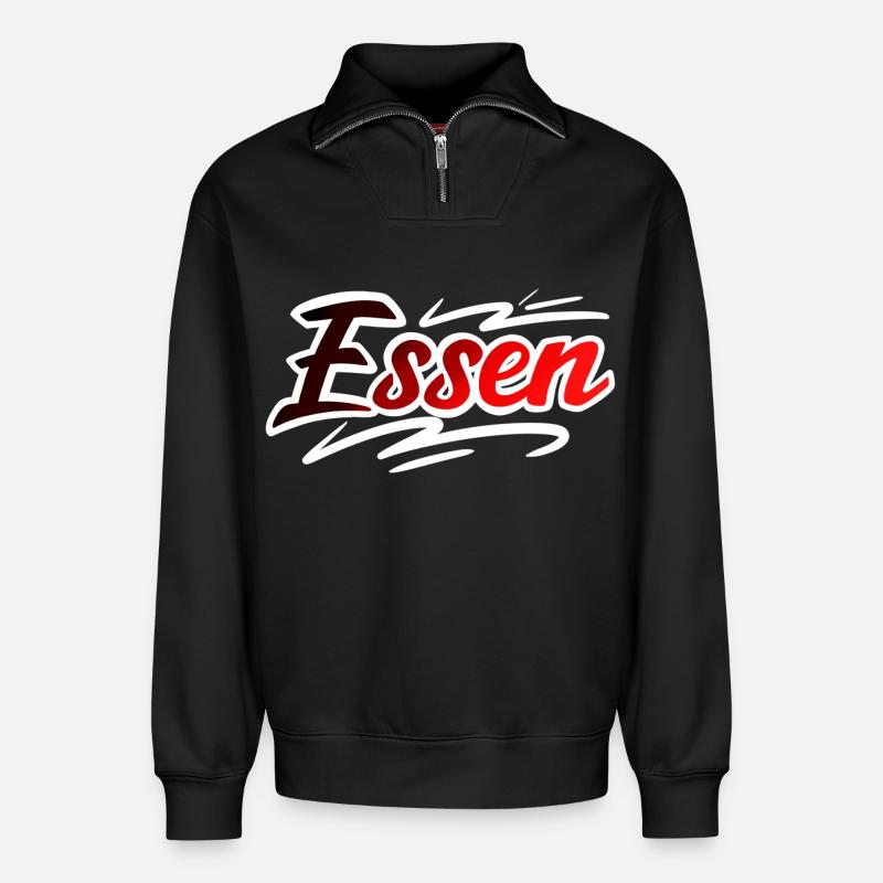 Essen - Relaxed Unisex Organic Half Zip Sweatshirt – von SPREAD - Schwarz