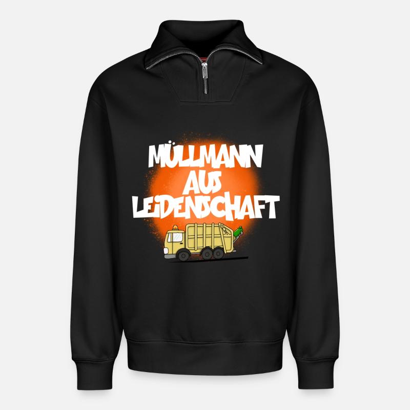 MÜLLMANN AUS LEIDENSCHAFT - Relaxed Unisex Organic Half Zip Sweatshirt – von SPREAD - Schwarz