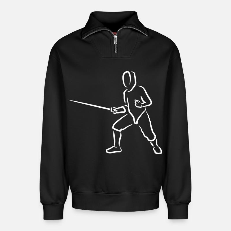 Fechter Zeichnung - Relaxed Unisex Organic Half Zip Sweatshirt – von SPREAD - Schwarz