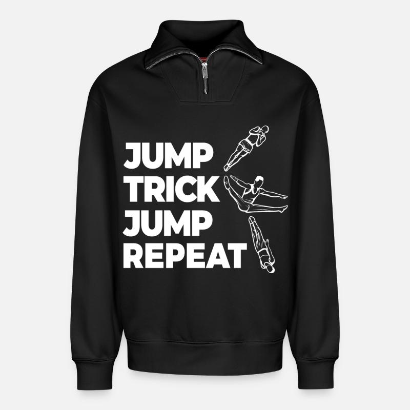 Jump Trick Jump Repeat - Relaxed Unisex Organic Half Zip Sweatshirt – by SPREAD - black