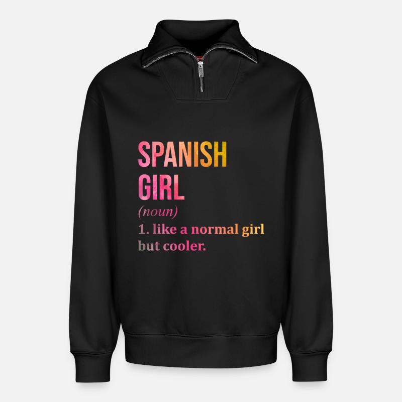 Spanien - Relaxed Unisex Organic Half Zip Sweatshirt – von SPREAD - Schwarz