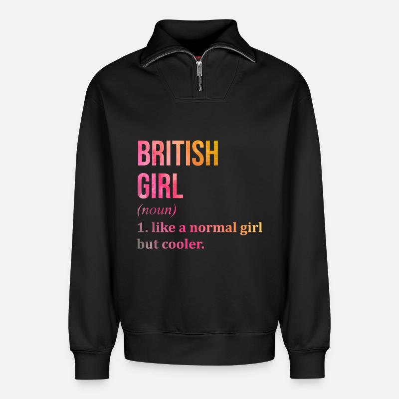 Großbriten - Relaxed Unisex Organic Half Zip Sweatshirt – von SPREAD - Schwarz