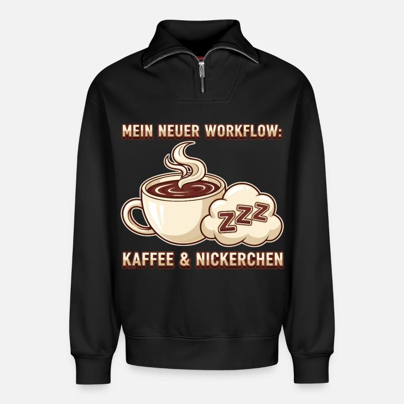 Kaffee Nickerchen Workflow - Relaxed Unisex Organic Half Zip Sweatshirt – von SPREAD - Schwarz