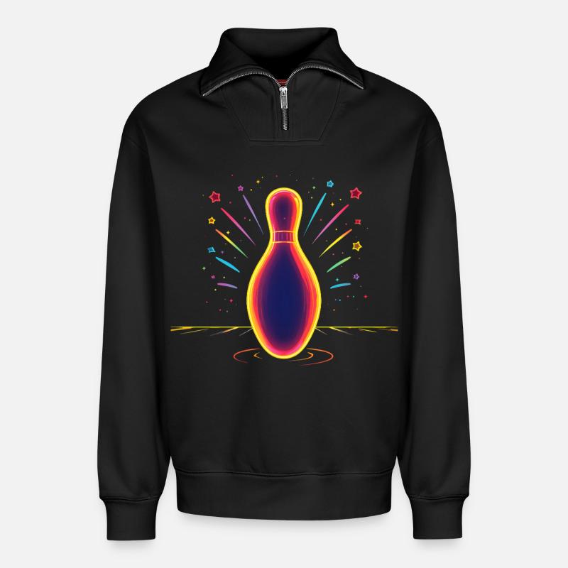 Bowling Synthwave - Sweat unisexe décontracté en coton biologique à demi-zip – de SPREAD - noir