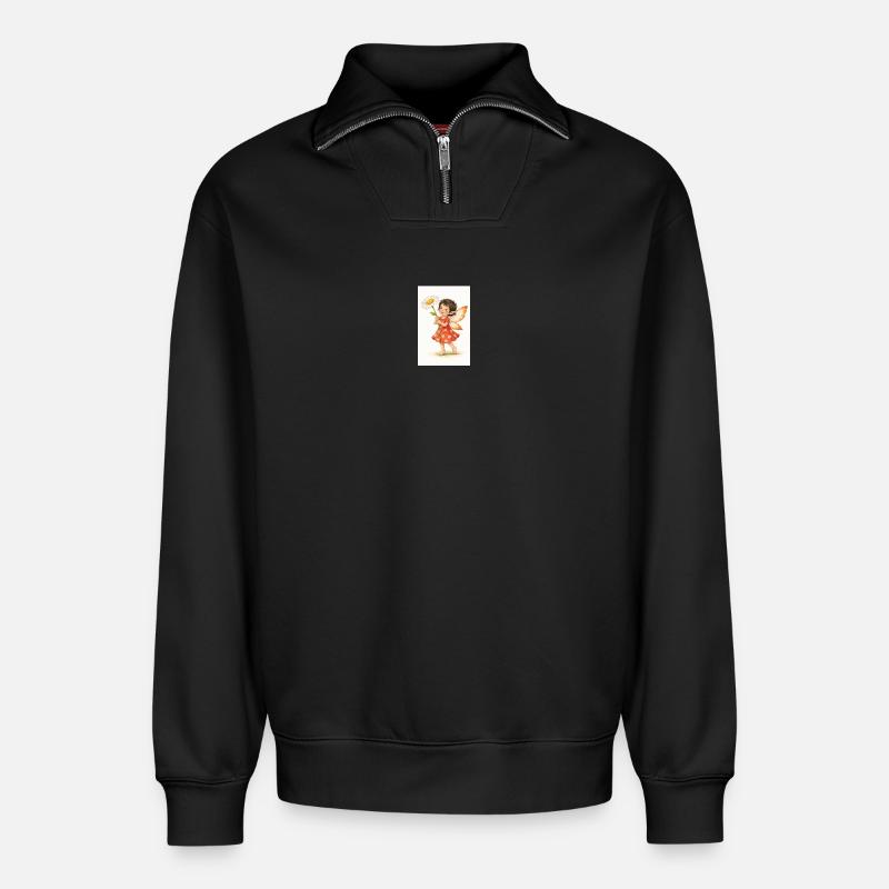 Daisy Fee mit Blume - Relaxed Unisex Organic Half Zip Sweatshirt – von SPREAD - Schwarz