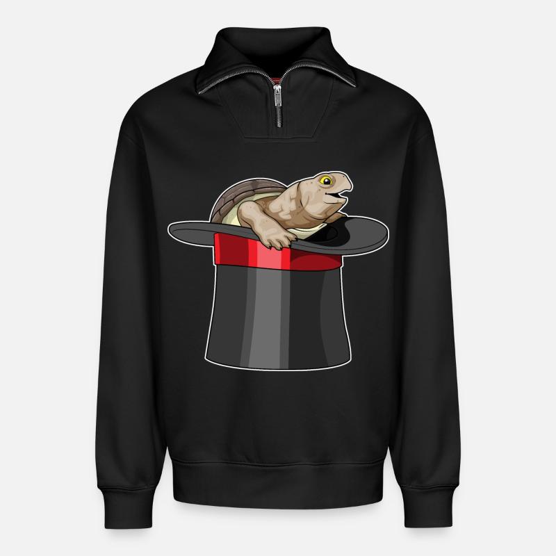 Turtle Wizard Cylinder - Relaxed Unisex Organic Half Zip Sweatshirt – by SPREAD - black