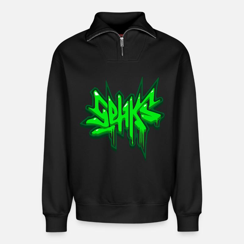 Sehks Vert 3D - Sweat unisexe décontracté en coton biologique à demi-zip – de SPREAD - noir