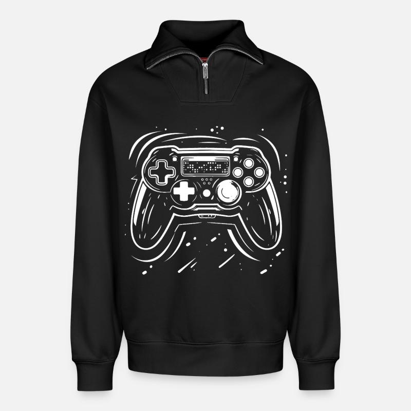 Gaming Controller Drawing - Relaxed Unisex Organic Half Zip Sweatshirt – by SPREAD - black