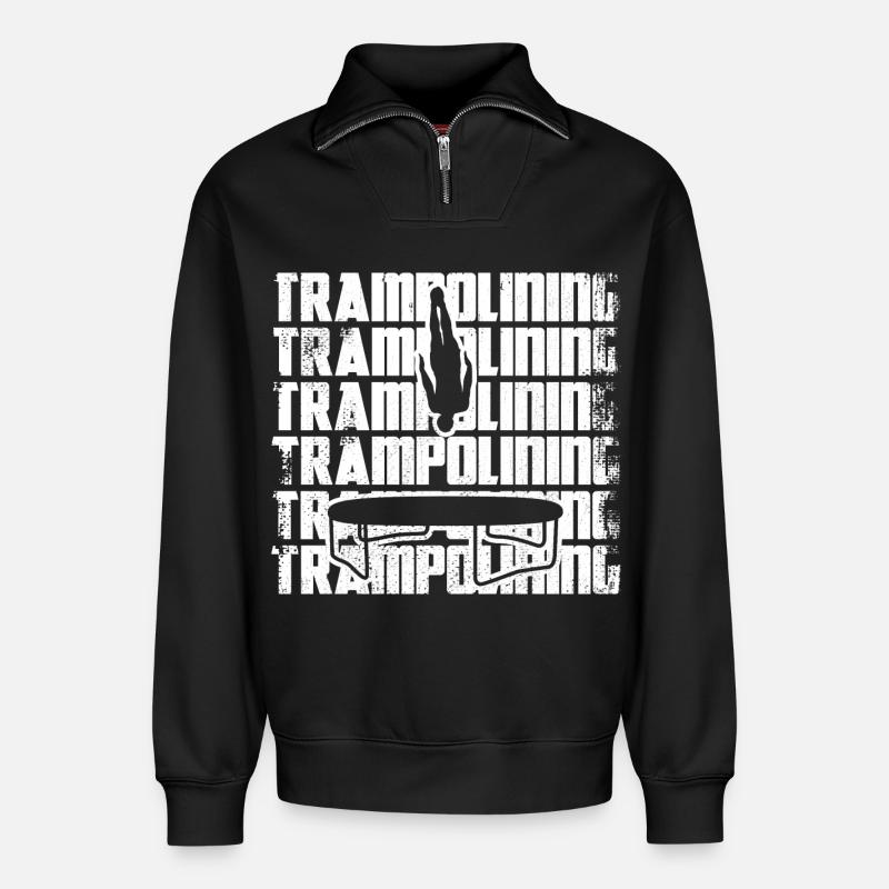 Drôle de pull trampoline - Sweat unisexe décontracté en coton biologique à demi-zip – de SPREAD - noir