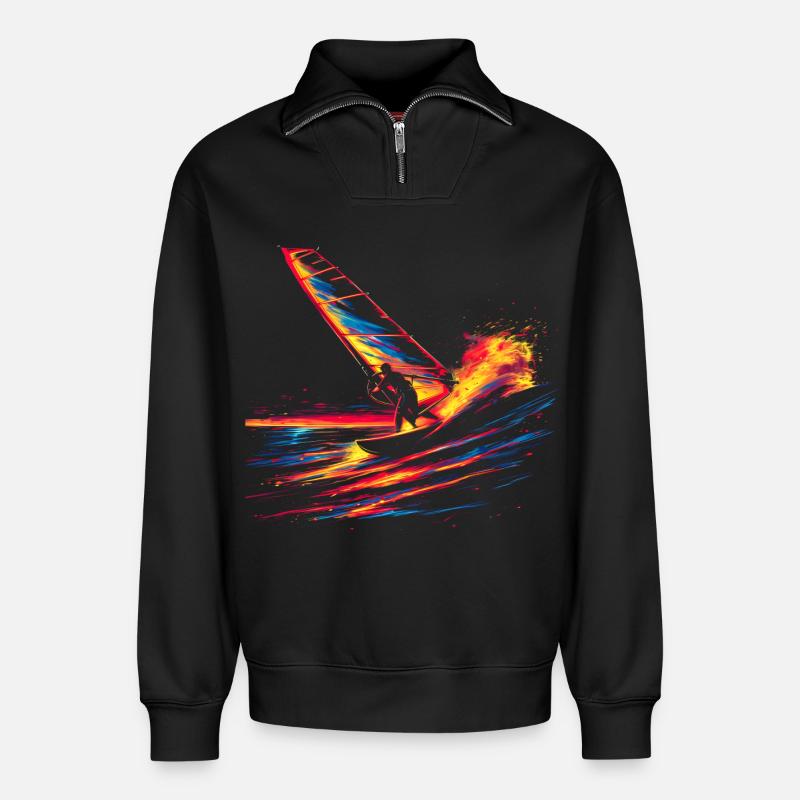 Oldschool Windsurfen - Relaxed Unisex Organic Half Zip Sweatshirt – von SPREAD - Schwarz