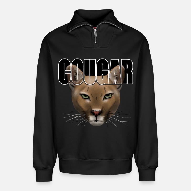 Cougar script R6Z - Sweat unisexe décontracté en coton biologique à demi-zip – de SPREAD - noir