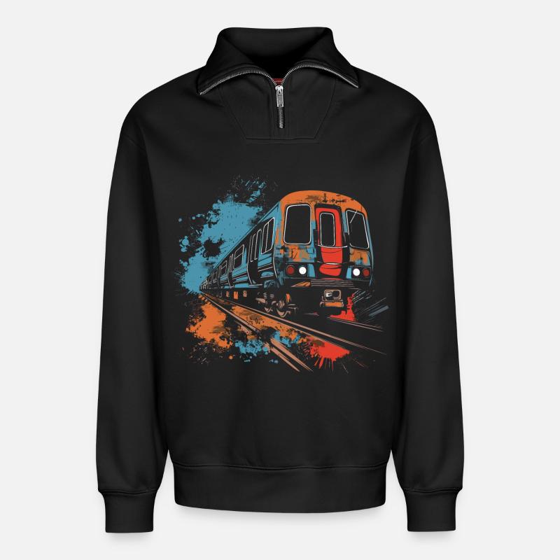 Eisenbahn - Relaxed Unisex Organic Half Zip Sweatshirt – von SPREAD - Schwarz