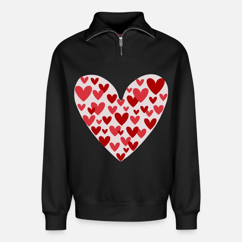 Viele Herzen Muster - Relaxed Unisex Organic Half Zip Sweatshirt – von SPREAD - Schwarz