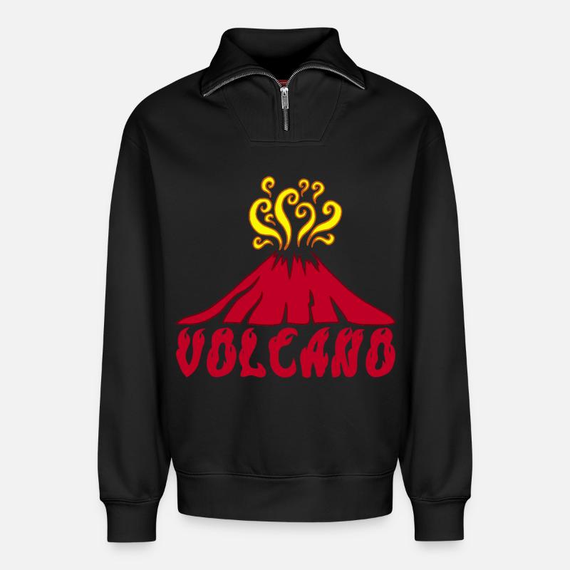 Erupting volcano - Relaxed Unisex Organic Half Zip Sweatshirt – by SPREAD - black