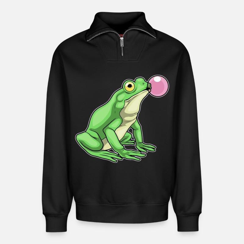 Frog Chewing Gum - Relaxed Unisex Organic Half Zip Sweatshirt – by SPREAD - black