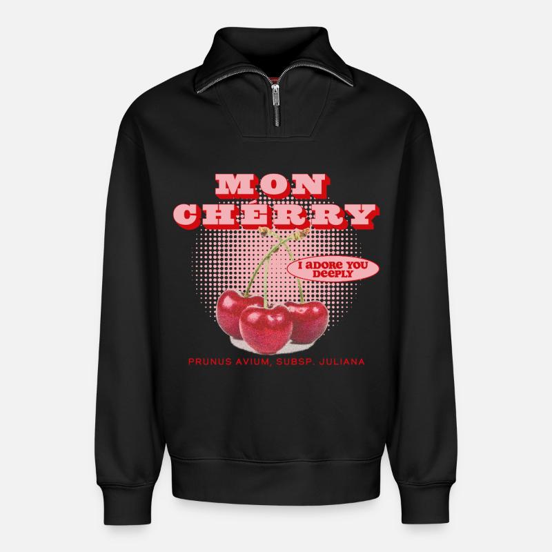 Mon Cherry Love - Relaxed Unisex Organic Half Zip Sweatshirt – von SPREAD - Schwarz