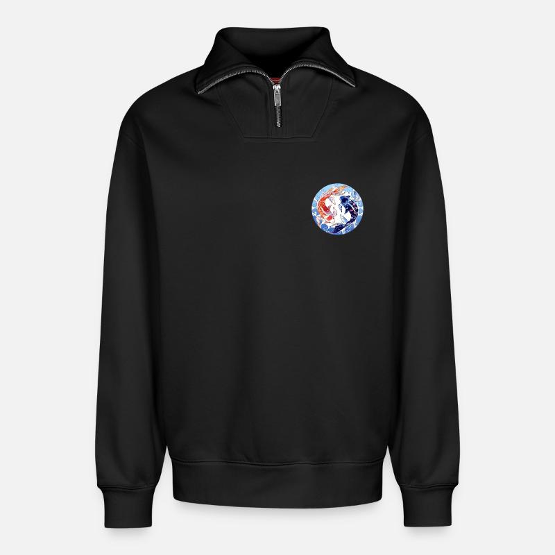 Conception du cercle Koi YinYang - Sweat unisexe décontracté en coton biologique à demi-zip – de SPREAD - noir