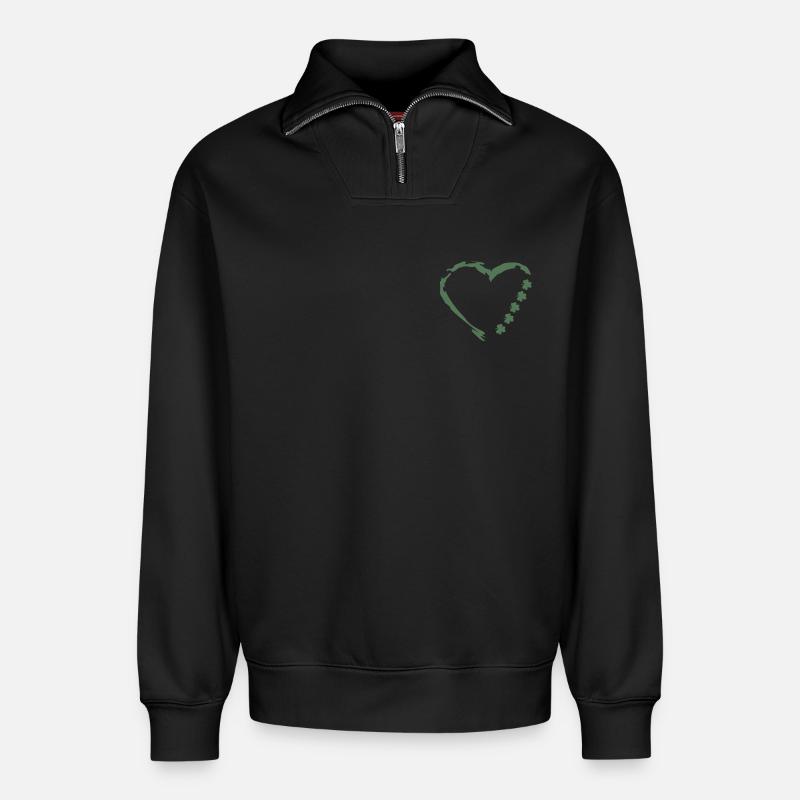 Herz aus Pinselstrichen mit Kleeblättern - Relaxed Unisex Organic Half Zip Sweatshirt – von SPREAD - Schwarz