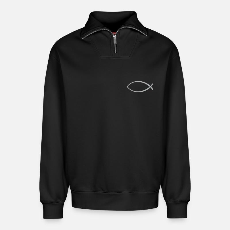 Ichtusfisch silber - Relaxed Unisex Organic Half Zip Sweatshirt – von SPREAD - Schwarz