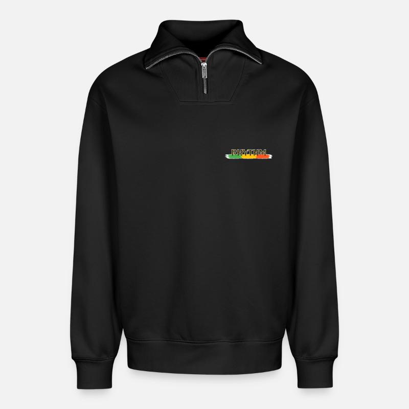 Rythme reggae - Sweat unisexe décontracté en coton biologique à demi-zip – de SPREAD - noir