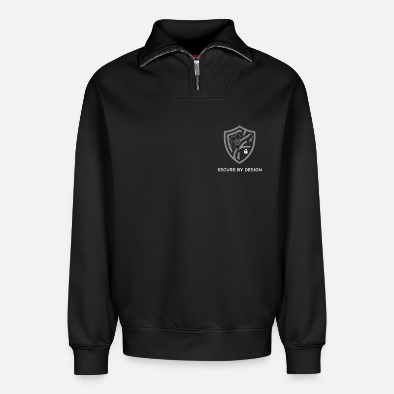 Logo Secure by Design in weiß/grau - Relaxed Unisex Organic Half Zip Sweatshirt – von SPREAD - Schwarz