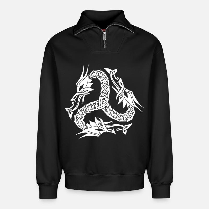 Hydre blanche celte - Sweat unisexe décontracté en coton biologique à demi-zip – de SPREAD - noir