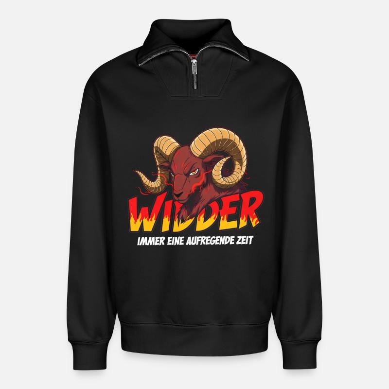 Widder mit Flammen-Text - Relaxed Unisex Organic Half Zip Sweatshirt – von SPREAD - Schwarz