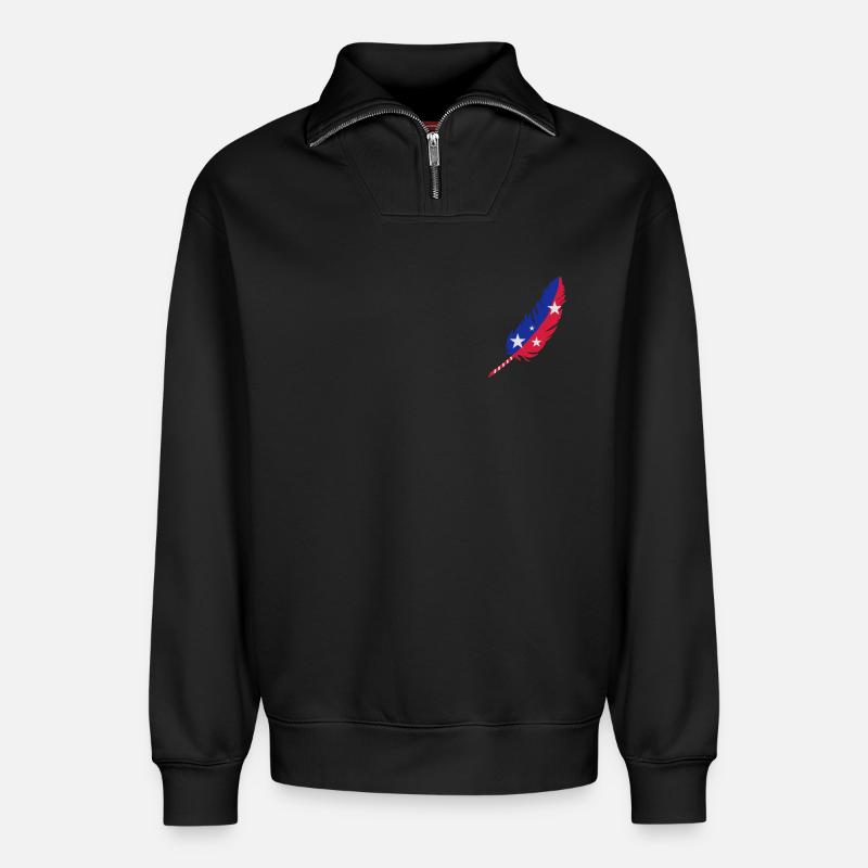 Feder blau,rot mit Sterne - Relaxed Unisex Organic Half Zip Sweatshirt – von SPREAD - Schwarz