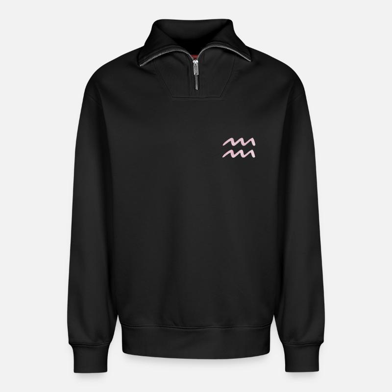 Wassermann Sternzeichen - Relaxed Unisex Organic Half Zip Sweatshirt – von SPREAD - Schwarz