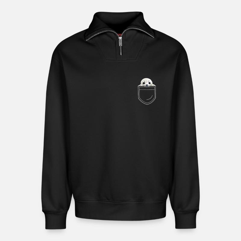 Seal - Relaxed Unisex Organic Half Zip Sweatshirt – by SPREAD - black