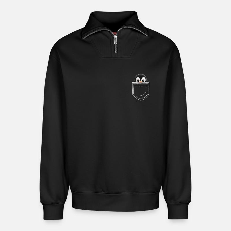 Penguin - Relaxed Unisex Organic Half Zip Sweatshirt – by SPREAD - black