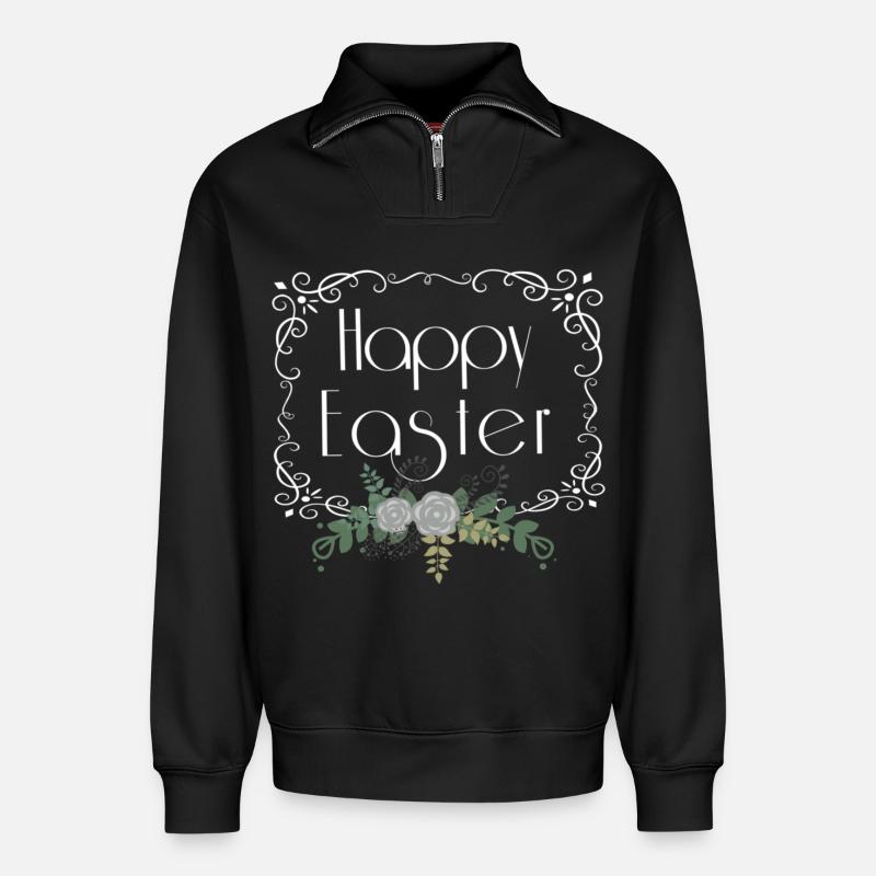 Joyeuses Pâques - Sweat unisexe décontracté en coton biologique à demi-zip – de SPREAD - noir