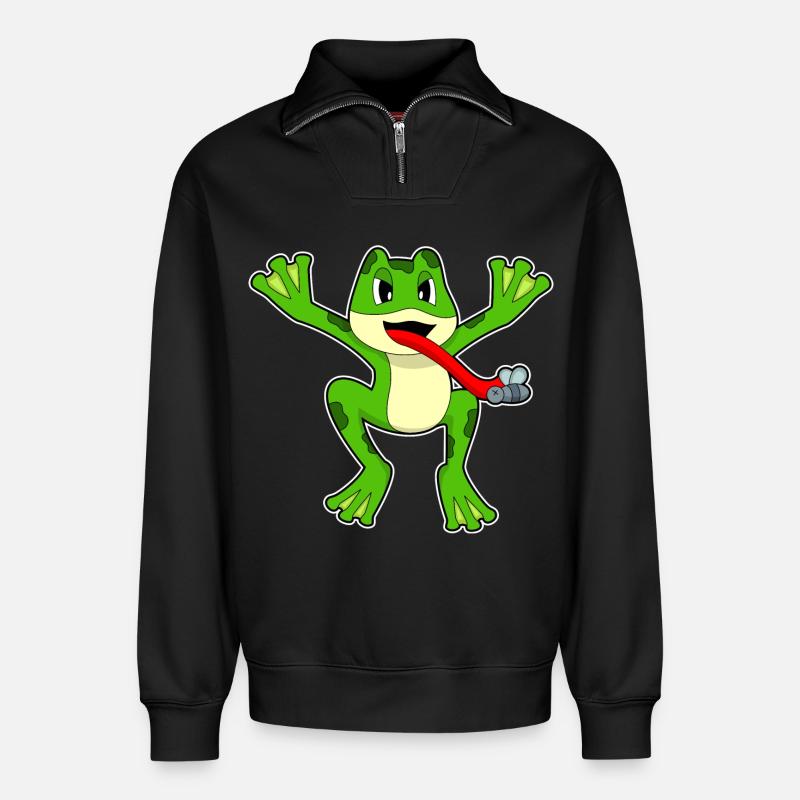 Frosch Fliege - Relaxed Unisex Organic Half Zip Sweatshirt – von SPREAD - Schwarz