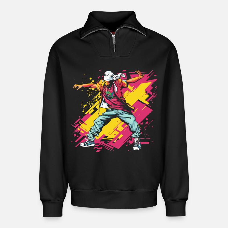 Breakdancer Graffiti - Relaxed Unisex Organic Half Zip Sweatshirt – von SPREAD - Schwarz