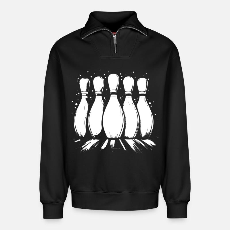 Bowling Pins - Relaxed Unisex Organic Half Zip Sweatshirt – von SPREAD - Schwarz