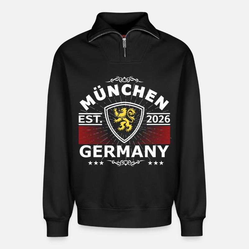 München Löwe Design – Stolz & Tradition - Relaxed Unisex Organic Half Zip Sweatshirt – von SPREAD - Schwarz