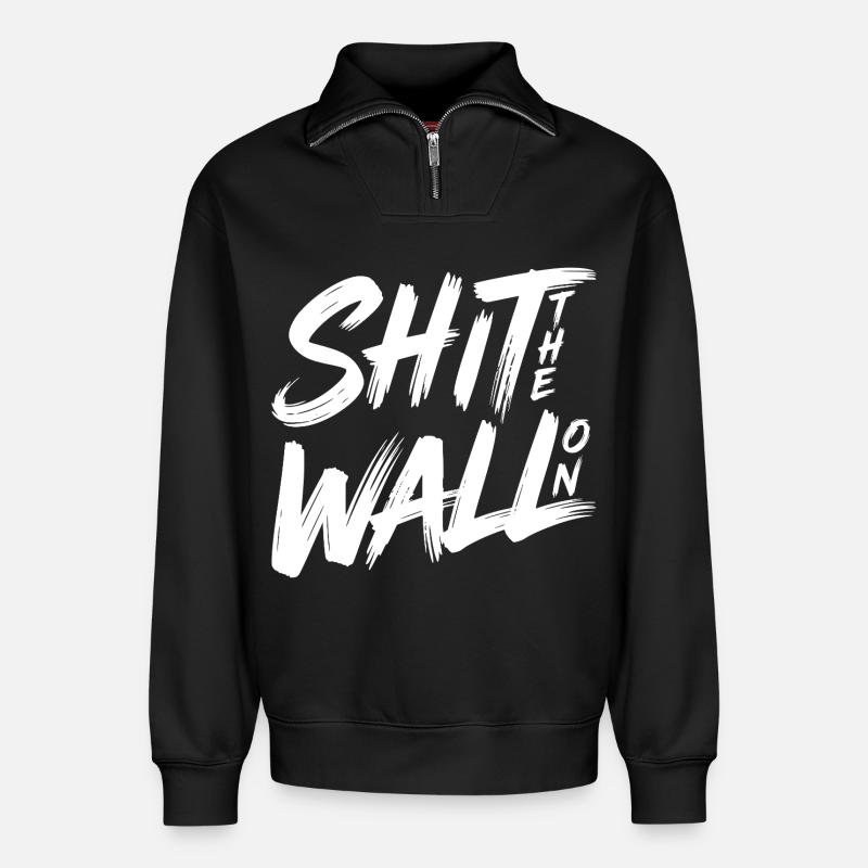 Arrête le mur - Sweat unisexe décontracté en coton biologique à demi-zip – de SPREAD - noir