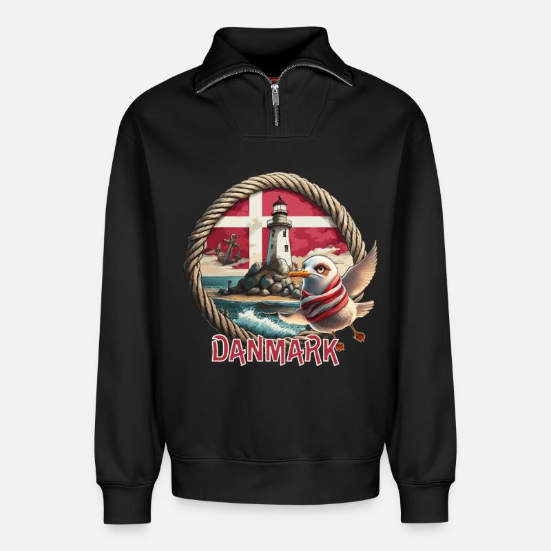 Danmark - Dänemark - Denmark - Relaxed Unisex Organic Half Zip Sweatshirt – von SPREAD - Schwarz