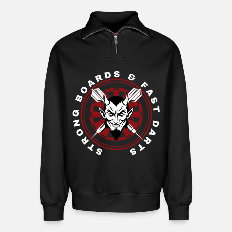 DARTS, DARTBOARD AND DEVIL  - Relaxed Unisex Organic Half Zip Sweatshirt – von SPREAD - Schwarz