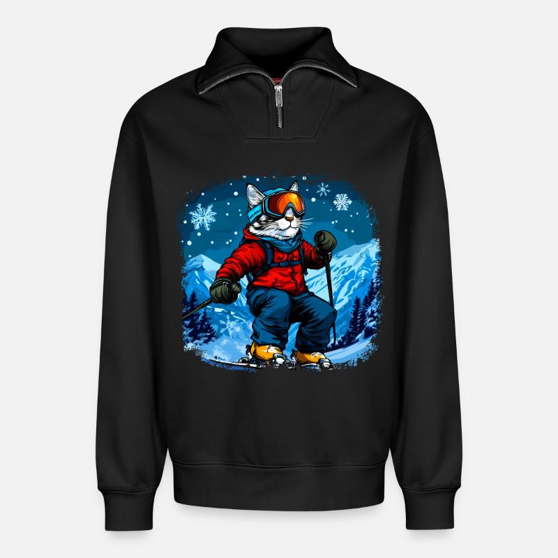 Katzen Ski - Relaxed Unisex Organic Half Zip Sweatshirt – von SPREAD - Schwarz