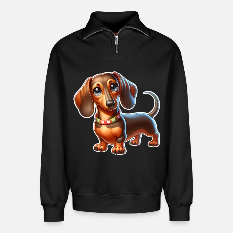 Dackel - Relaxed Unisex Organic Half Zip Sweatshirt – von SPREAD - Schwarz
