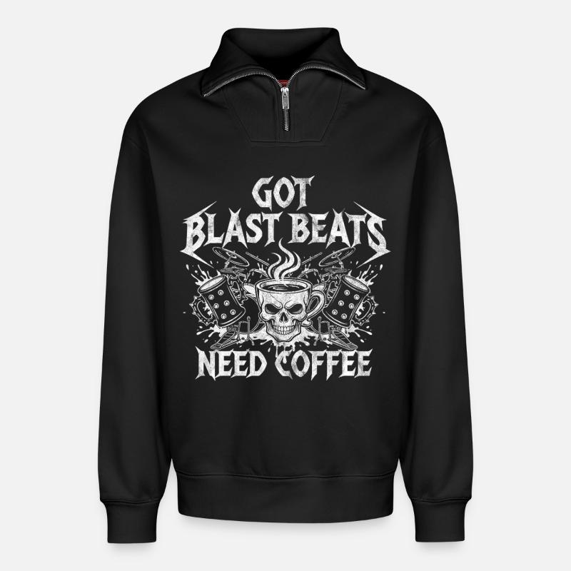 Kaffee trifft Blastbeats - Relaxed Unisex Organic Half Zip Sweatshirt – von SPREAD - Schwarz