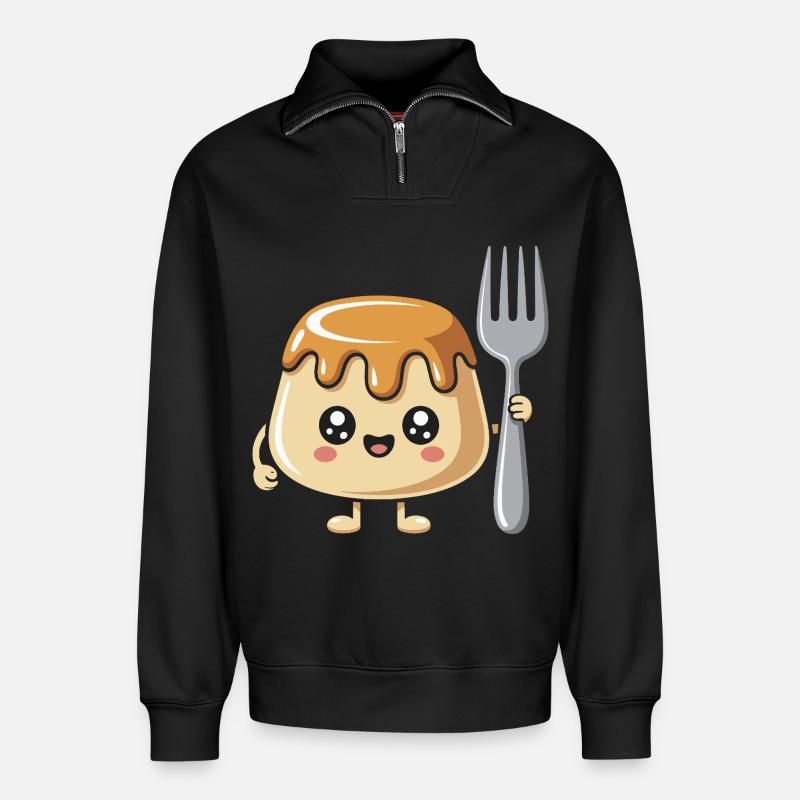 Pudding with fork - Relaxed Unisex Organic Half Zip Sweatshirt – by SPREAD - black