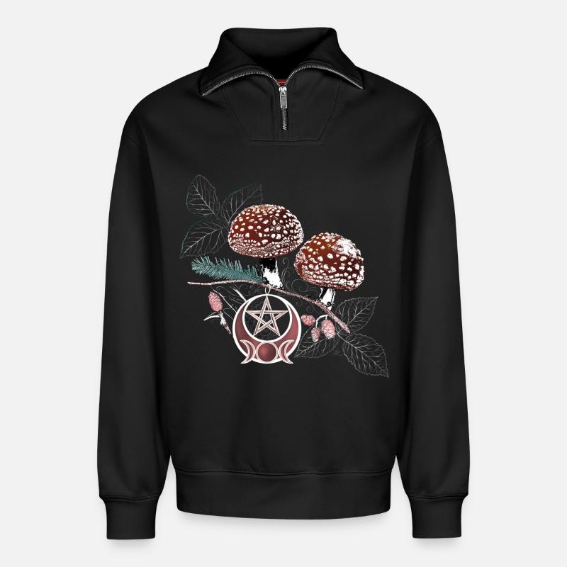 Toadstool Wicca Symbol Natural Magic Autumn - Relaxed Unisex Organic Half Zip Sweatshirt – by SPREAD - black